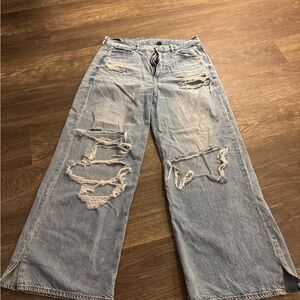 American Eagle Outfitters Light Blue Distressed Flare Jeans